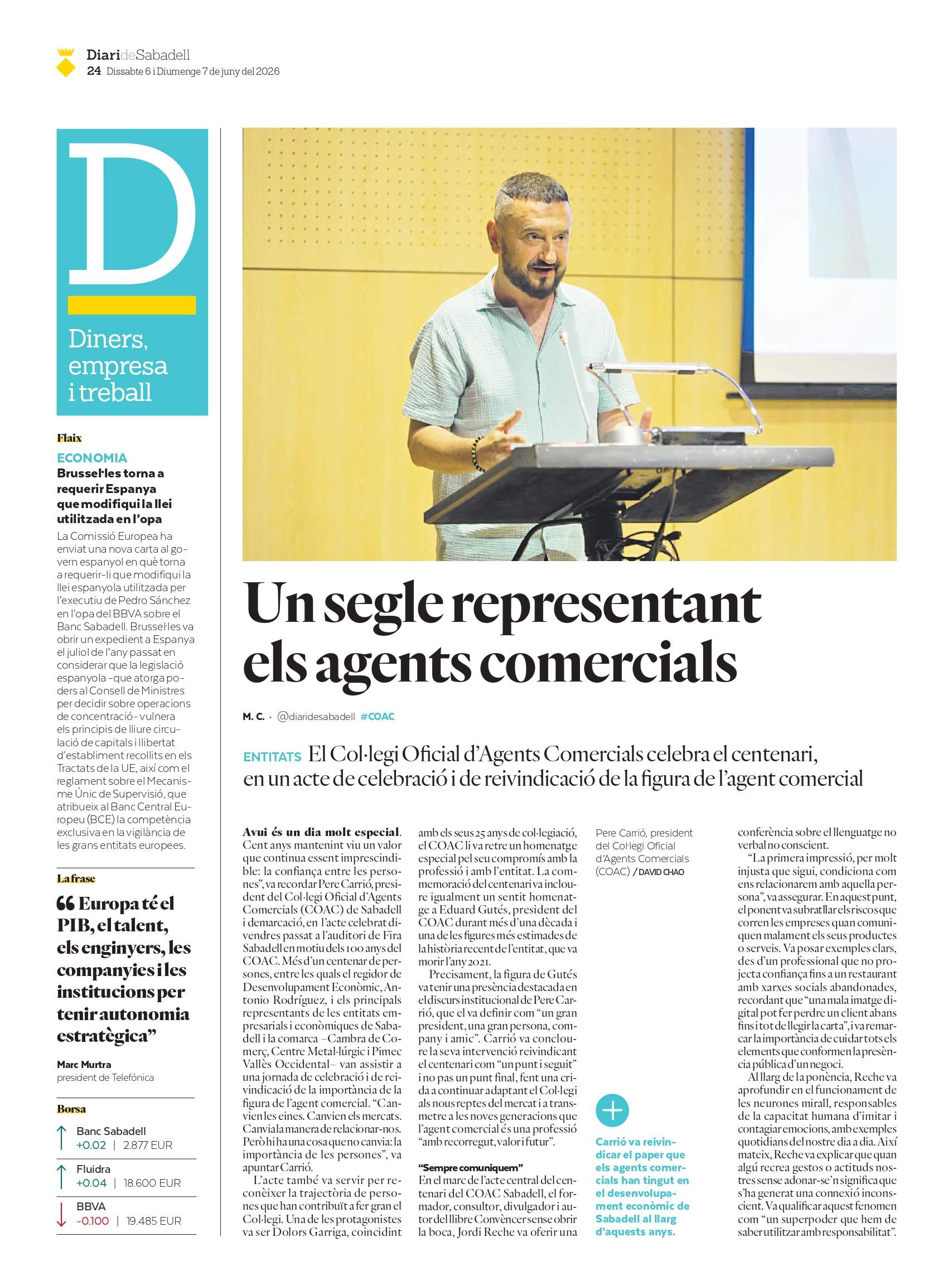 El COAC Sabadell celebra el seu centenari al Diari de Sabadell